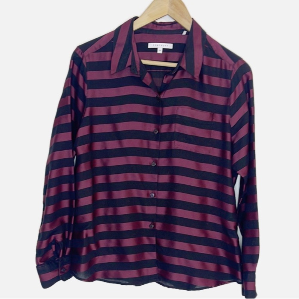 Foxcroft Sateen Stripe button down blouse 12P